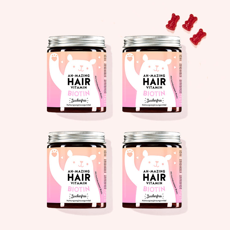 Spare 20% auf unseren 4er Pack Biotin Bärchen Ah-Mazing Hair