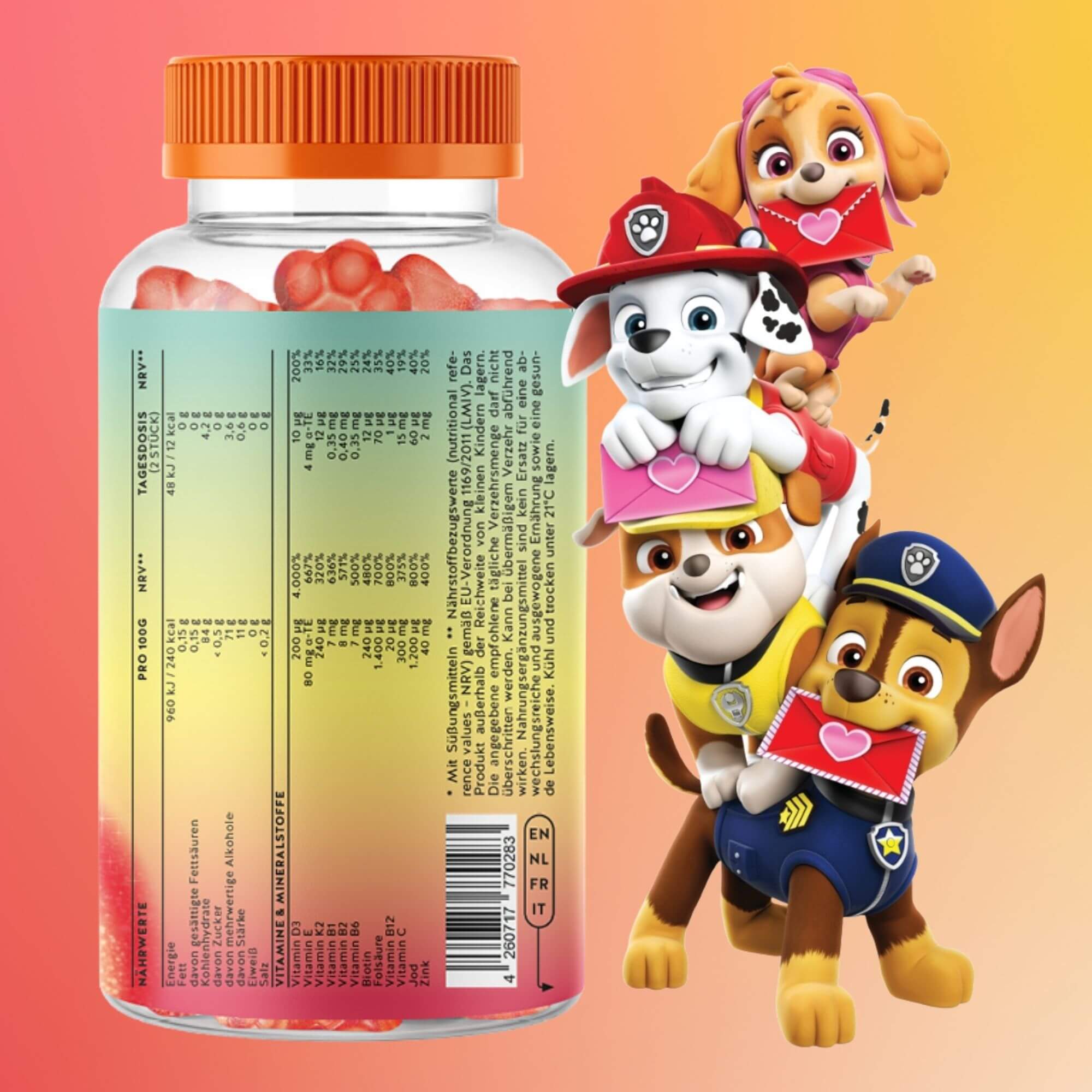 3 Monatskur PAW Patrol Kinder Multivitamin Gummibärchen ab 4 Jahren - zuckerfrei