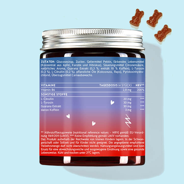 3 Monatskur der Wake-Up Call Energy Vitamins mit Guarana Extrakt und L-Tyrosin von Bears with Benefits für einen natürlichen Energy-Kick.