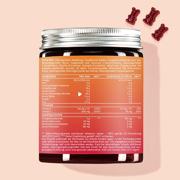 Produktrückseite des Beach Guard Sun Vitamins mit Red Orange Complex von Bears with Benefits für sonnengeschädigte Haut