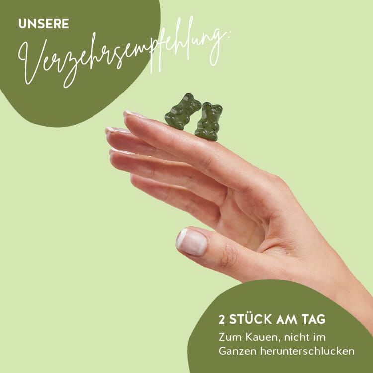 Dies ist die Verzehrsempfehlung der Eat your Super Greens Vitamins von Bears with Benefits