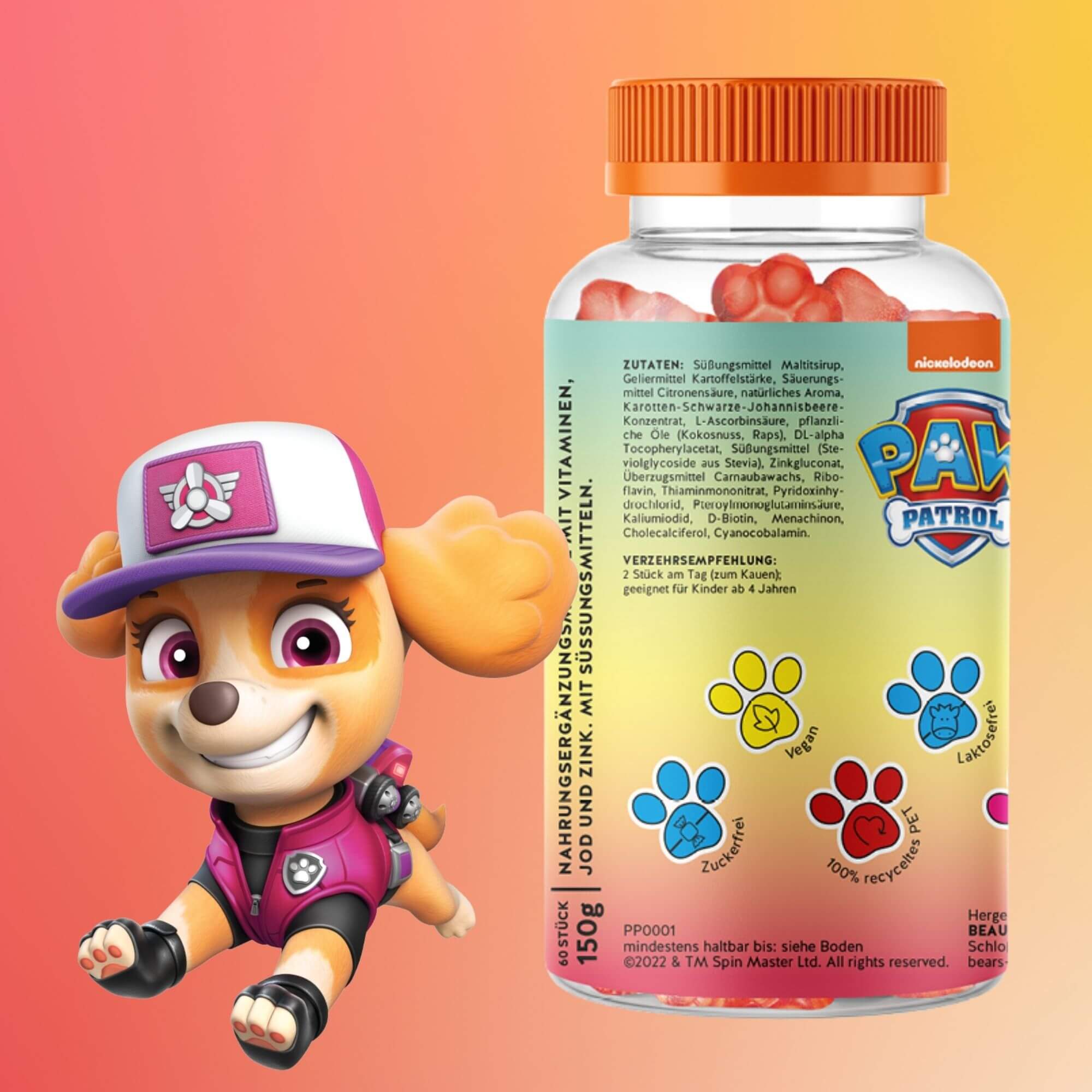 3 Monatskur PAW Patrol Kinder Multivitamin Gummibärchen ab 4 Jahren - zuckerfrei