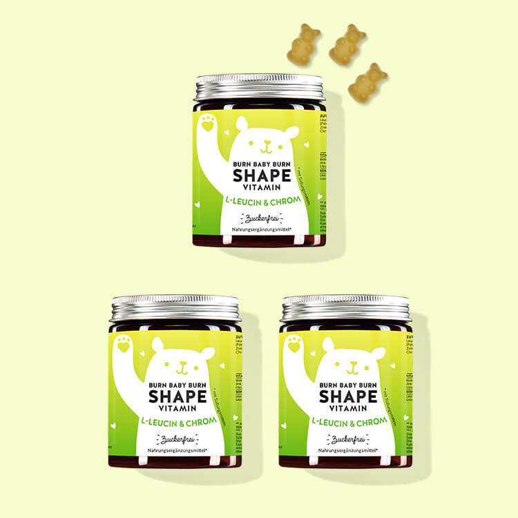 3 Monatskur von Burn Baby Burn Shape mit Chrom, L-Leucin und Grünteeblattextrakt von Bears with Benefits für den Fettstoffwechsel.