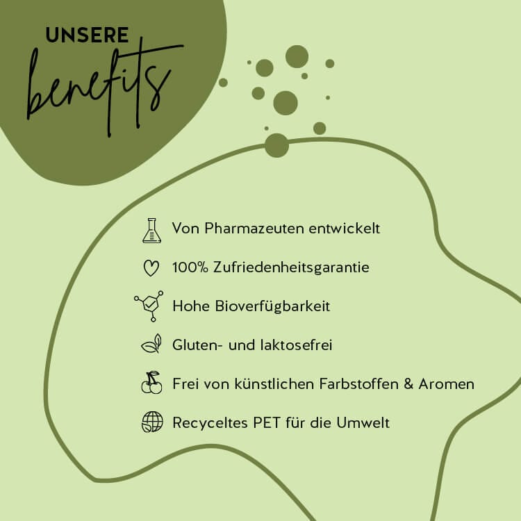 Das Produkt Gerstengras - Eat your super Greens von Bears with Benefits ist mit Pharmazeuten entwickelt worden, hat eine hohe Bioverfügbarkeit und ist gluten- und laktosefrei. Die Verpackung besteht aus recyceltem PET und es gibt eine 100% Zufriedenheitsgarantie.